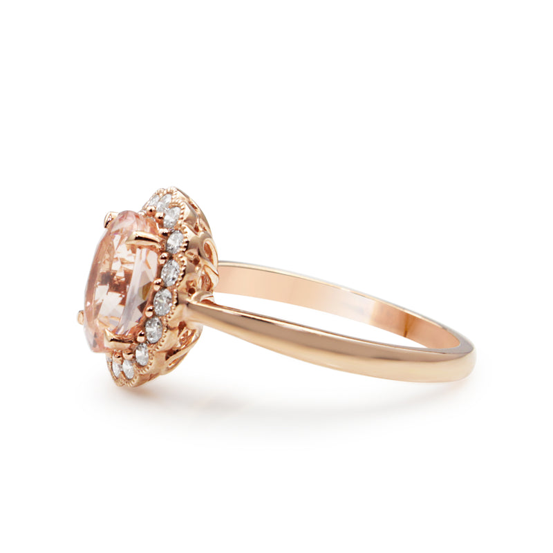 9ct Rose Gold Morganite and Diamond Daisy Ring