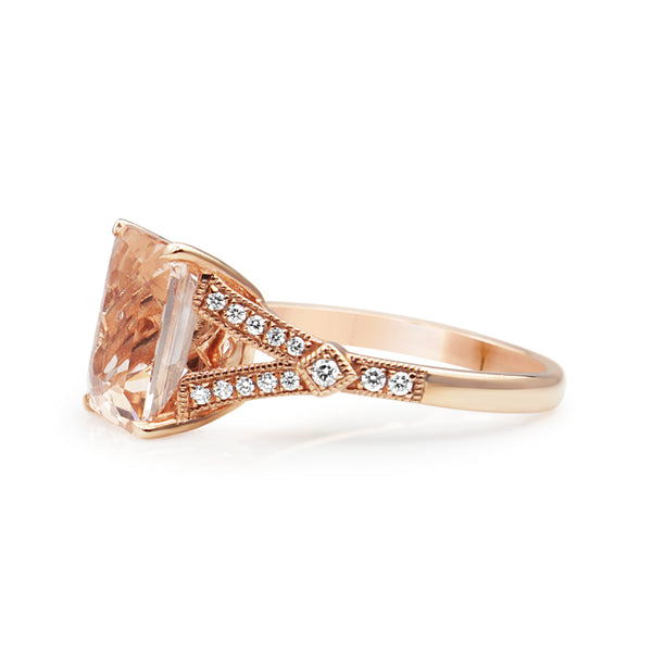 9ct Rose Gold Morganite and Diamond Ring