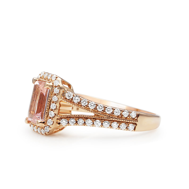 9ct Rose Gold Morganite and Diamond Ring