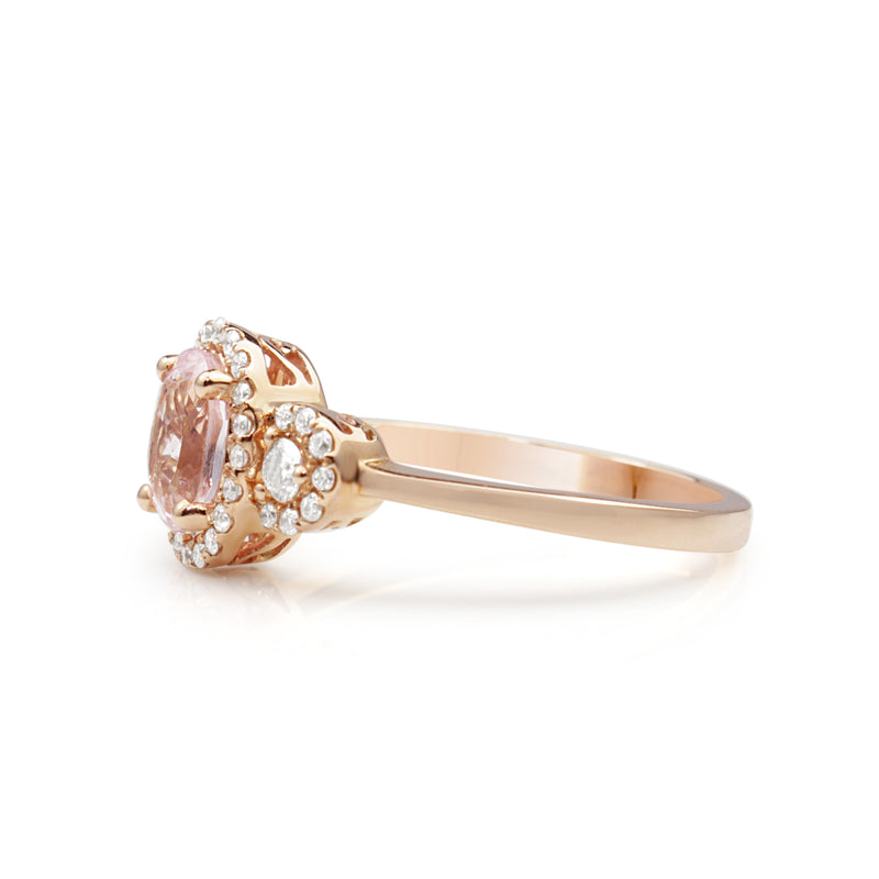 9ct Rose Gold Morganite and Diamond Ring