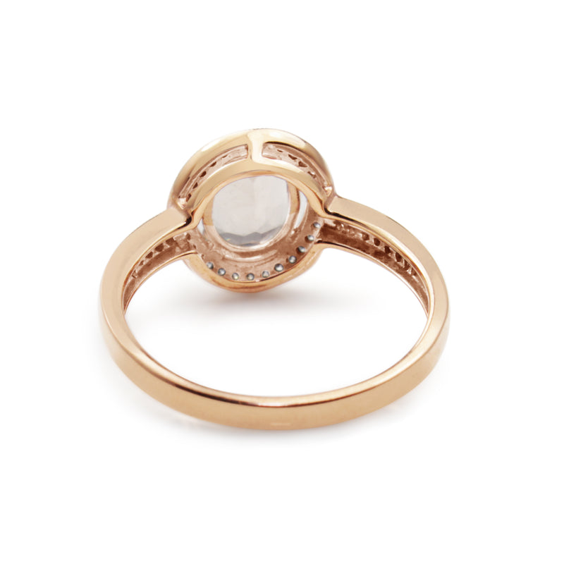 9ct Rose Gold Morganite and Diamond Halo Ring
