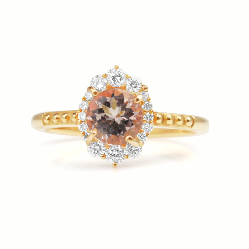 18ct Yellow Gold Morganite and Diamond Ring