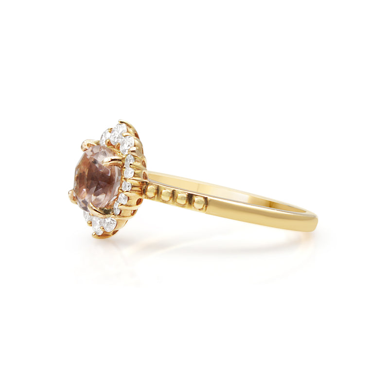 18ct Yellow Gold Morganite and Diamond Ring