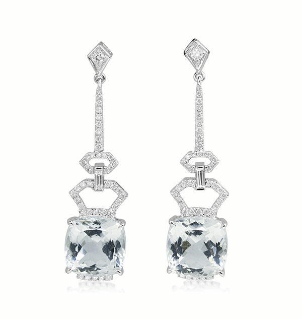 18ct White Gold Aquamarine and Diamond Drop Earrings