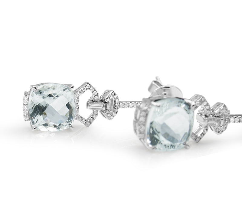 18ct White Gold Aquamarine and Diamond Drop Earrings