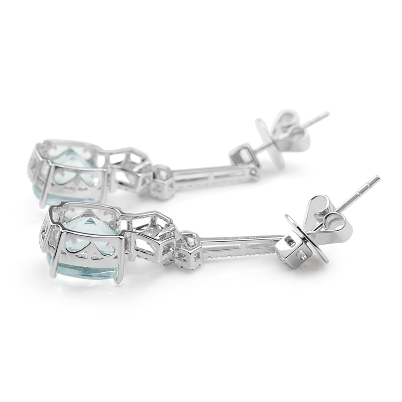 18ct White Gold Aquamarine and Diamond Drop Earrings