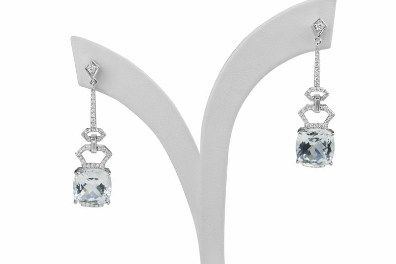 18ct White Gold Aquamarine and Diamond Drop Earrings