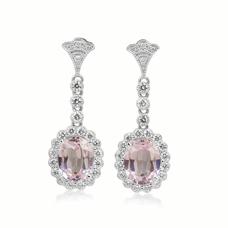 18ct White Gold Morganite and Diamond Daisy Drop Earrings