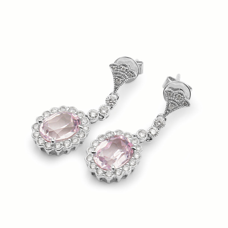 18ct White Gold Morganite and Diamond Daisy Drop Earrings