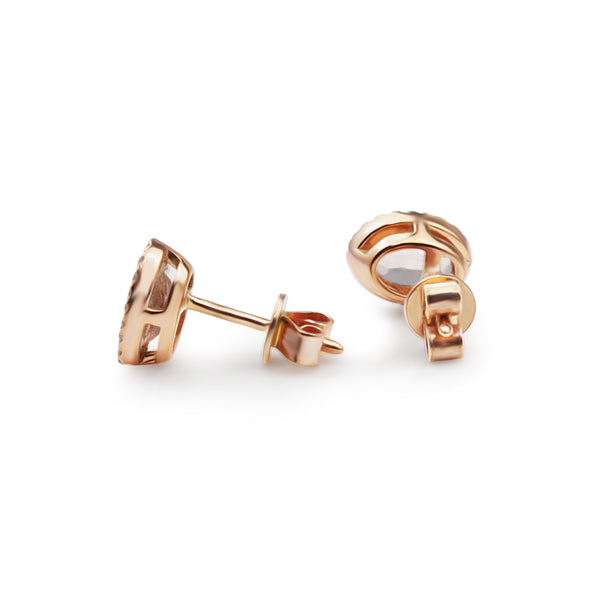 9ct Rose Gold Morganite and Diamond Halo Stud Earrings