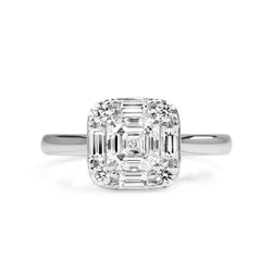 18ct White Gold Asscher Diamond Halo Ring