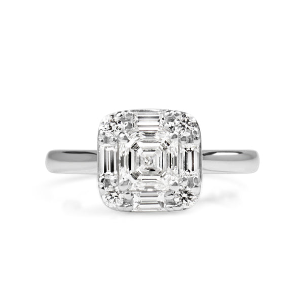 18ct White Gold Asscher Diamond Halo Ring