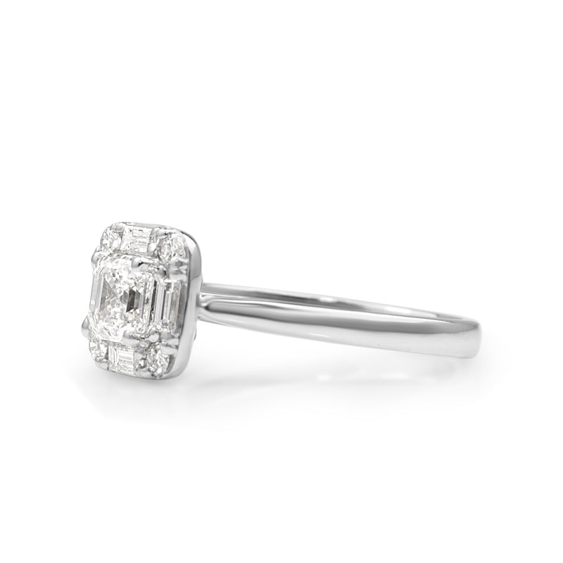 18ct White Gold Asscher Diamond Halo Ring