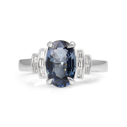 18ct White Gold Deco Style Sapphire and Diamond Ring