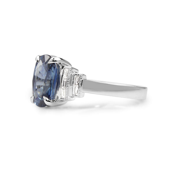 18ct White Gold Deco Style Sapphire and Diamond Ring