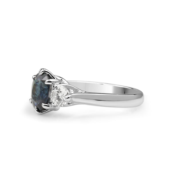 18ct White Gold Sapphire and Diamond 3 Stone Ring