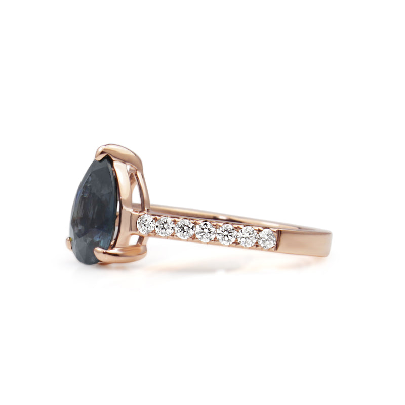 18ct Rose Gold Pear Sapphire and Diamond Ring