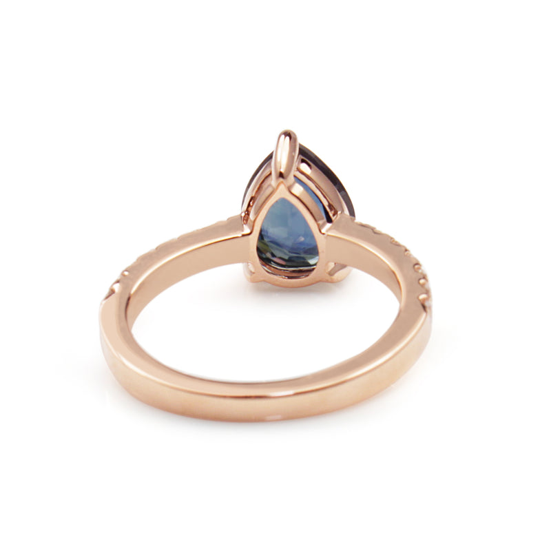 18ct Rose Gold Pear Sapphire and Diamond Ring