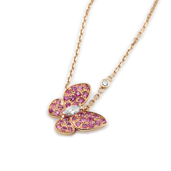 18ct Rose Gold Pink Sapphire and Diamond Butterfly Necklace