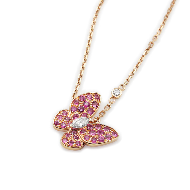 18ct Rose Gold Pink Sapphire and Diamond Butterfly Necklace