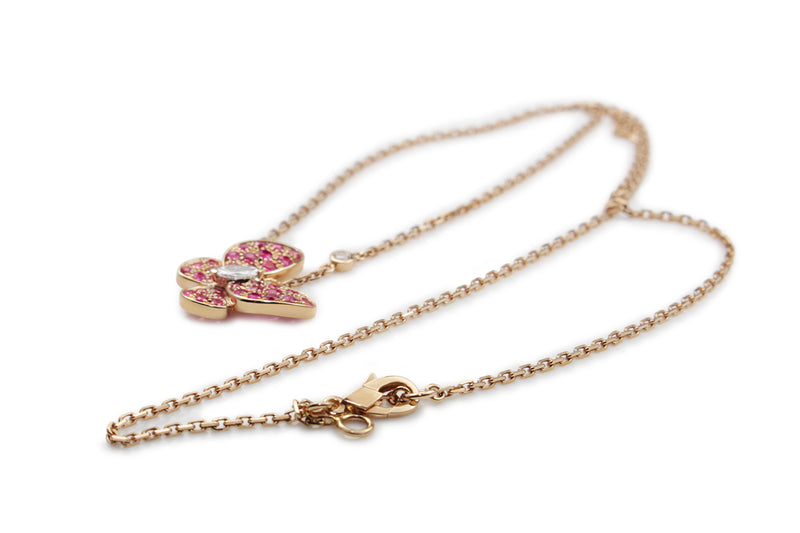 18ct Rose Gold Pink Sapphire and Diamond Butterfly Necklace