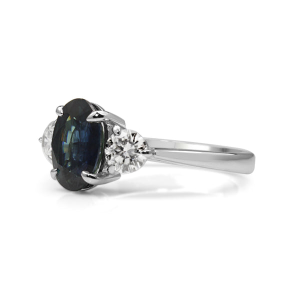 18ct White Gold Sapphire and Diamond 3 Stone Ring