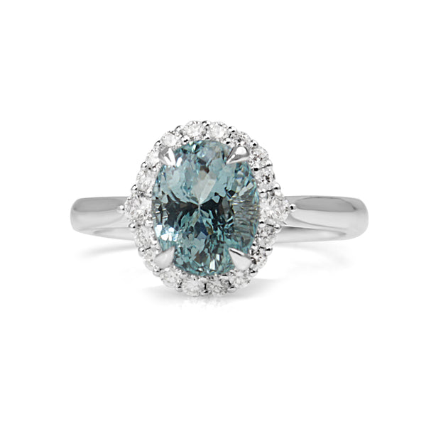 18ct White Gold Aquamarine and Diamond Halo Ring