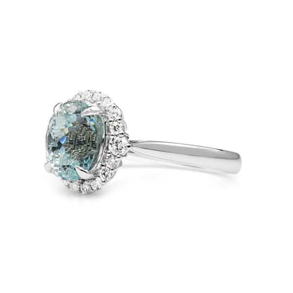 18ct White Gold Aquamarine and Diamond Halo Ring