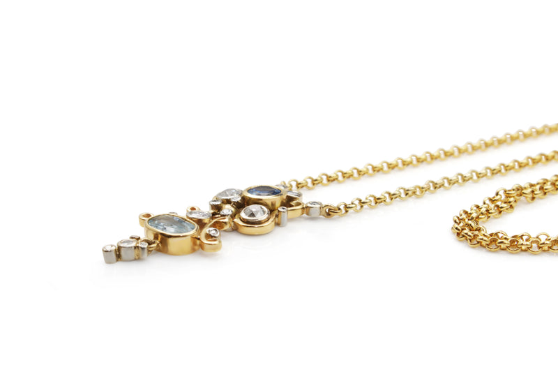 9ct Yellow Gold Aquamarine, Topaz and Diamond Necklace