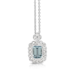 18ct White Gold Aquamarine and Diamond Floral Necklace