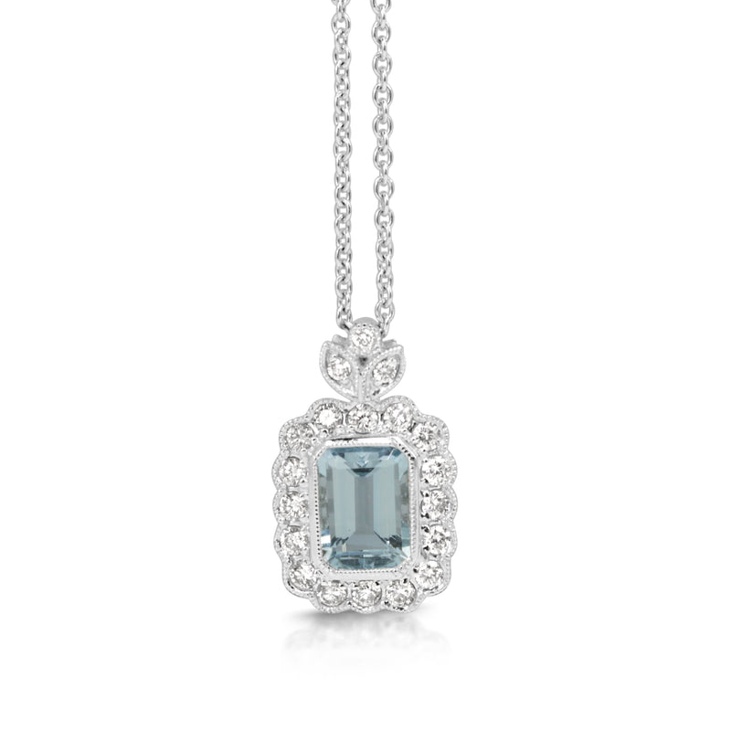 18ct White Gold Aquamarine and Diamond Floral Necklace