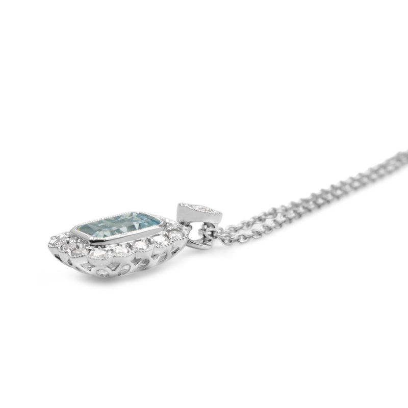 18ct White Gold Aquamarine and Diamond Floral Necklace