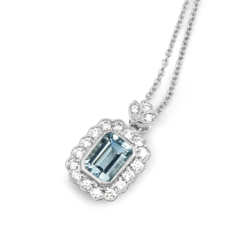 18ct White Gold Aquamarine and Diamond Floral Necklace