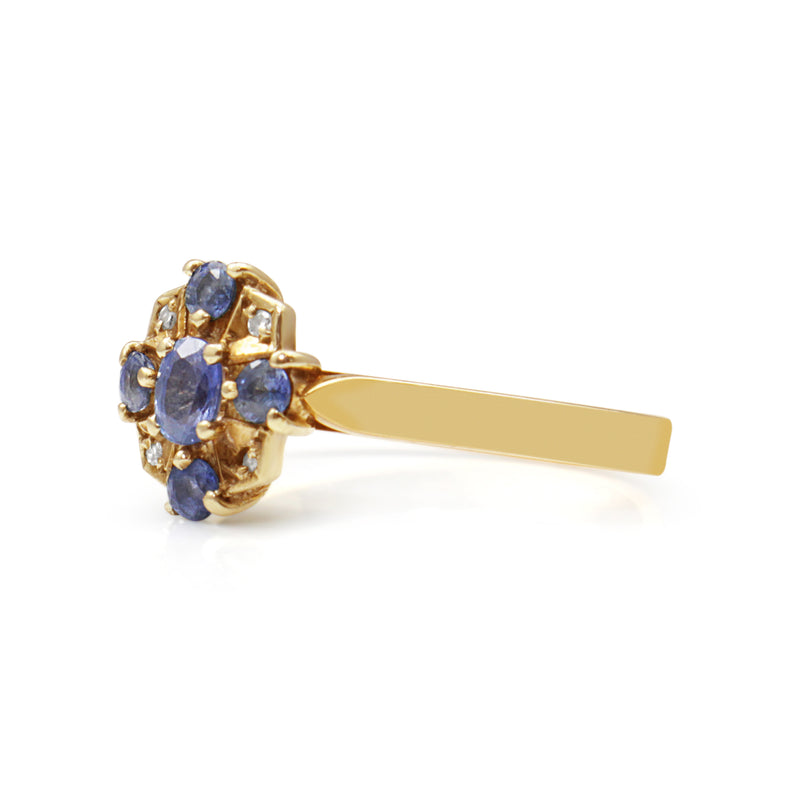 9ct Yellow Gold Sapphire and Diamond Vintage Ring