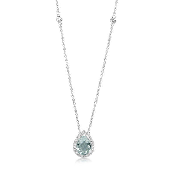 18ct White Gold Pear Aquamarine and Diamond Necklace