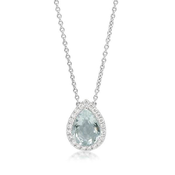 18ct White Gold Pear Aquamarine and Diamond Necklace