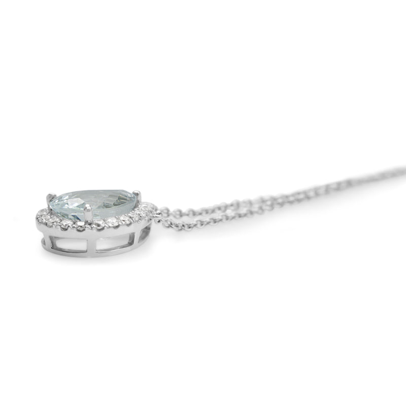 18ct White Gold Pear Aquamarine and Diamond Necklace