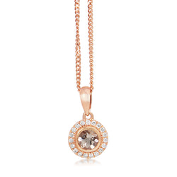 9ct Rose Gold Morganite and Diamond Halo Necklace