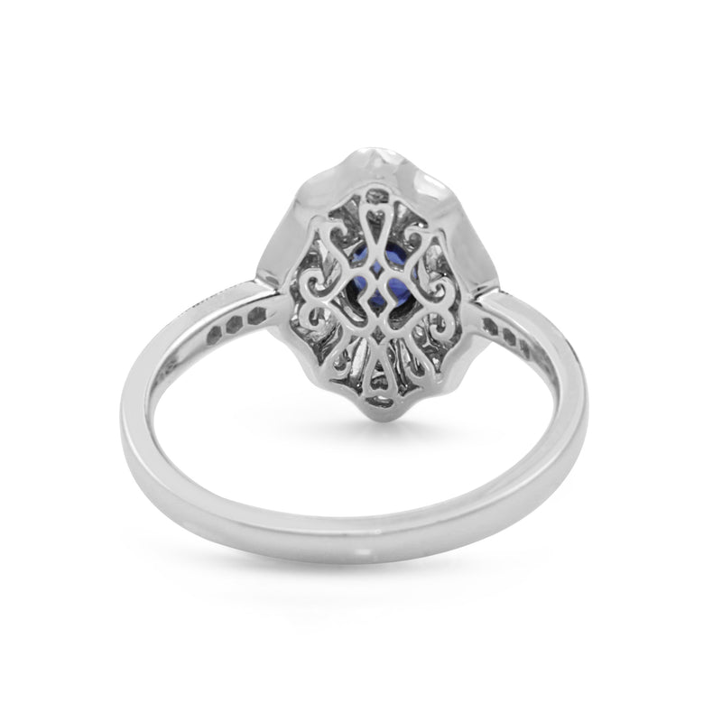 18ct White Gold Sapphire and Diamond Deco Style Ring