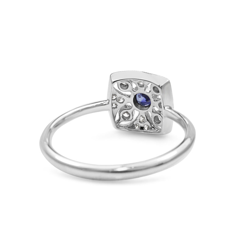 18ct White Gold Sapphire and Diamond Deco Style Ring