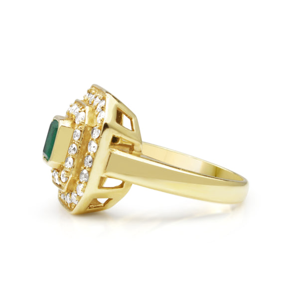 18ct Yellow Gold Emerald and Diamond Double Halo Ring
