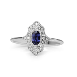 18ct White Gold Sapphire and Diamond Deco Style Ring