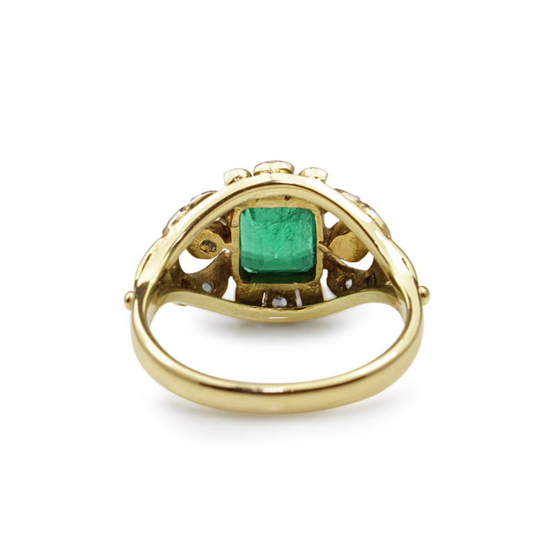 14ct Yellow and White Gold Emerald, Diamond and Pearl Art Deco Ring