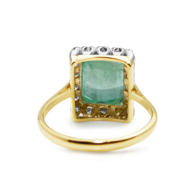 18ct Yellow and White Gold Emerald and Single Cut Diamond Vintage Ring