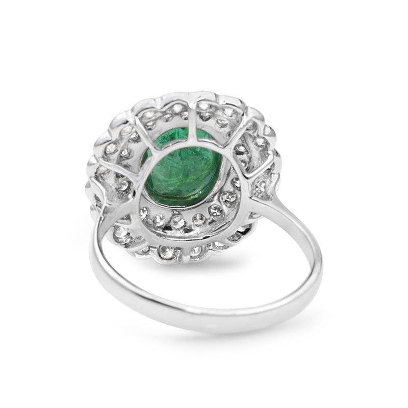 18ct Yellow and White Gold Emerald and Diamond Double Halo Ring