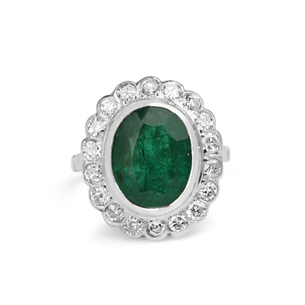 Platinum Art Deco Emerald and Old Cut Diamond Daisy Ring