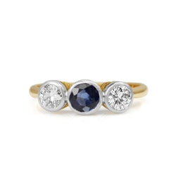 18ct Yellow and White Gold Sapphire and Diamond 3 Stone Ring