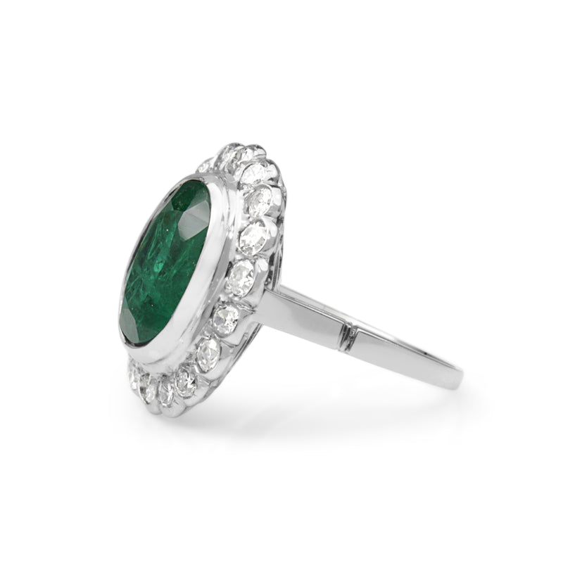 Platinum Art Deco Emerald and Old Cut Diamond Daisy Ring