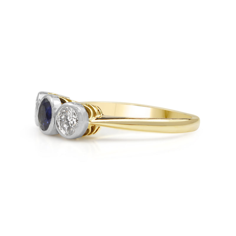 18ct Yellow and White Gold Sapphire and Diamond 3 Stone Ring