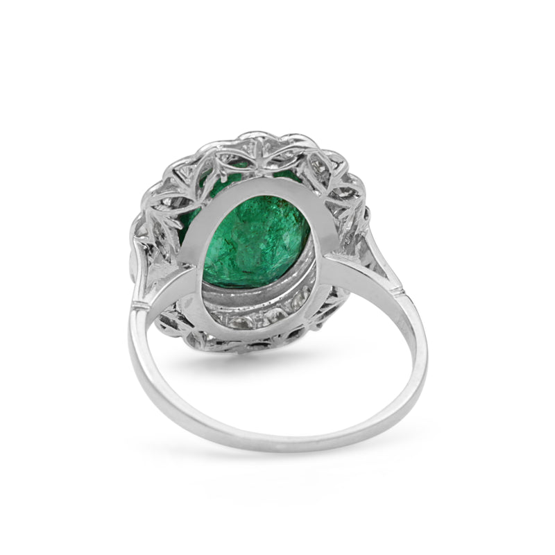 Platinum Art Deco Emerald and Old Cut Diamond Daisy Ring